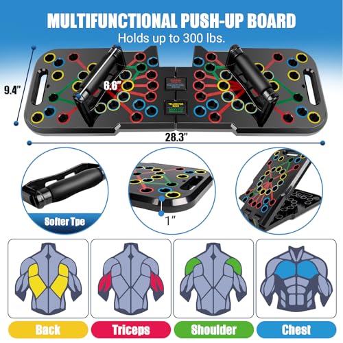 Push Up Board with Resistance Bands, Portable Home Gym Exercise Equipment, Handles and Ankle Straps for Full Body Workout at Home Gym