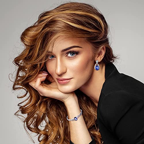 Menton Ezil Charming Crystal Jewelry Sets For Women 18K White Gold Plating Bracelet Necklace And Earrings Sets For Wife Girlfriend Or Mothers Idea Gift For Mother's day