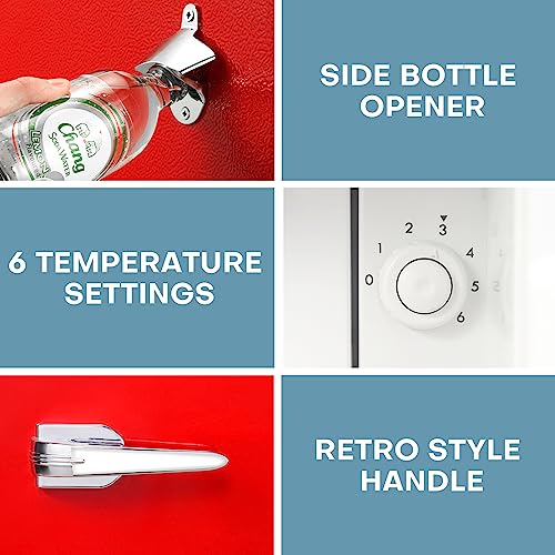 Upstreman 4.5 Cu Ft Retro Compact Refrigerator, Mini Fridge with Freezer for Bedroom, Adjustable Thermostat, Side Bottle Opener, Small Fridge for Office, Bedroom, Dorm, Bar, Red-CR45