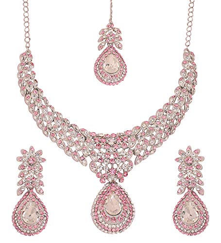 Touchstone Indian wedding jewelry sets for women necklace bollywood jewellery set desi bridal designer necklaces earrings artificial joyeria rhinestone crystal fancy in white or silver or gold tone