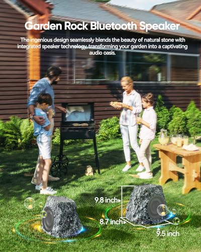 Outdoor Rock Bluetooth Speakers - 60W Deep Bass IPX7 Waterproof Speaker, Solar-Powered, Wireless Connectivity, Weatherproof Design, Perfect for Pool, Garden, Deck, and Outdoor Activities -2 Pack