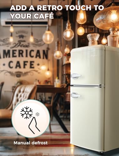 3.2Cu.Ft Compact Refrigerator Mini Fridge with Freezer, 2 Door Retro Small Refrigerator with Freezer, 7 Level Thermostat and Removable Shelves, Mini Fridge for Bedroom Office Apartment Dorm Bar