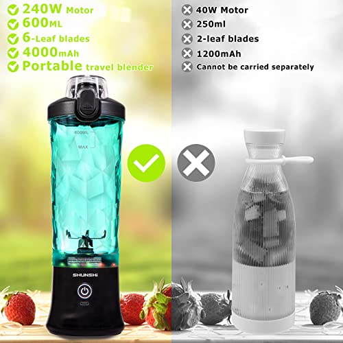 Portable Blender 20 Oz, Personal Size Blender for Shakes and Smoothies with 6 Blades, Mini Small Smoothie Blender Bottles for Kitchen, Home, Travel (Black)