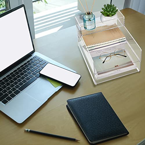Stackable Acrylic Paper Tray Clear Acrylic Desk Organizer Letter Size Paper File Tray for Office Document Workspace Desktop(3 Tier)