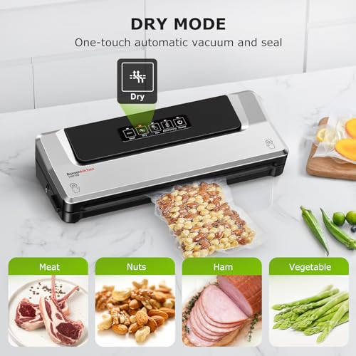 Bonsenkitchen Vacuum Sealer Machine, Fast-Compact Food Sealer, Globefish Technology for High-Speed Continuous Working, Multi-Functional Food Vacuum Sealer with Vacuum Bags & Accessory Hose, Silver