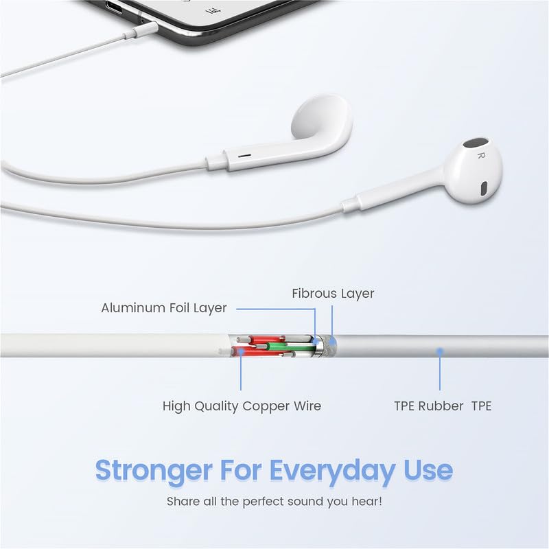 2 Pack Wired Headphones for iPhone Earbuds with 3.5mm Plug Earphones Built-in Microphone & Volume Control Compatible with iPhone/ipad/Android/Computer and Other 3.5mm Jack Devices