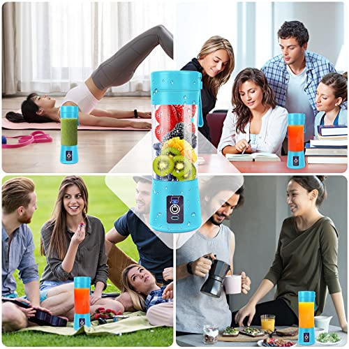 Portable Blender, MIAOKE Smoothie Blender, Personal Mini Juice Blender with Six Blades in 3D, USB Rchargeable Juicer Cup Home/Office/Outdoors (Blue)