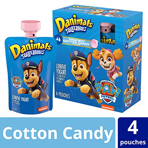 Danimals Squeezables Low Fat Yogurt Pouch, Cotton Candy, Gluten-Free,3.5 Oz, Pack of 4