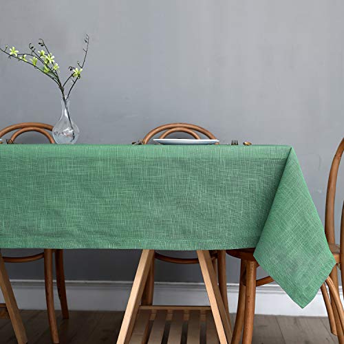 maxmill Lux Faux Linen Tablecloth with Slubby Yarn Textured Weaves Wrinkle Free Anti-Shrink Soft Table Cloth for Kitchen Dining Tabletop for Outdoor and Indoor Use Rectangle 60 x 84 Inch Green