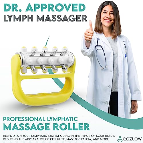 MyoRelease Lymphatic Drainage Massager (Yellow), Ultimate Fascia Release & Scar Tissue Massage Tool, Personal Handheld Massage Roller for Shoulder, Neck, Thigh, Leg & Back