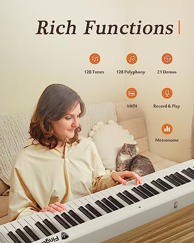 Portable Piano Keyboard, Semi-Weighted Folding Digital Piano 88 Light Up Key, Full Size, Wood Grain, Electric Piano Keyboard w/MIDI Bluetooth, Suitable for Adult, Toddler, Kids