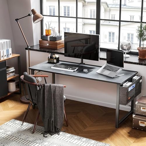 ODK Computer Desk Large Office Desk, 63 Inch Gaming Desk with Storage, Modern PC Desk Work Table with Headphone Hook for Home Office, Black