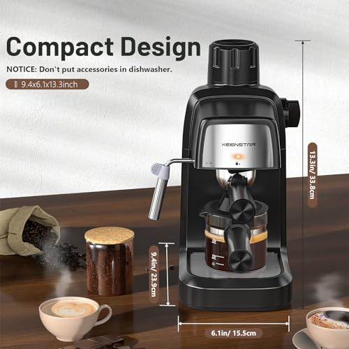 Coffee Machine, 3.5 Bar Espresso Cappuccino Machine, 800W with Milk Frother - 4 Cup Portable Coffee Maker for Latte, Cappuccino, Gift for Coffee Lover