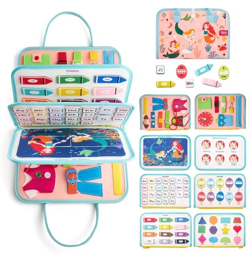 Busy Board Sensory Toys for Toddlers 1 2 3 4, Toddler Travel Activities Educational Toys, Montessori Toys for 2 3 4 Year Old Girls Gift, Mermaid