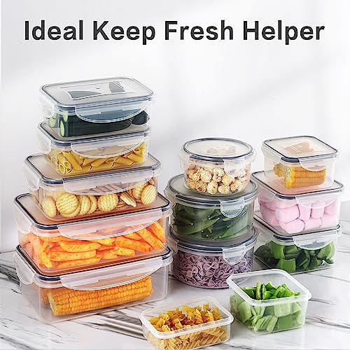 32 Pieces Food Storage Containers Set with Snap Lids (16 Lids + 16 Containers), Plastic Containers, BPA-Free Lunch Container Bento Box for Home, Black