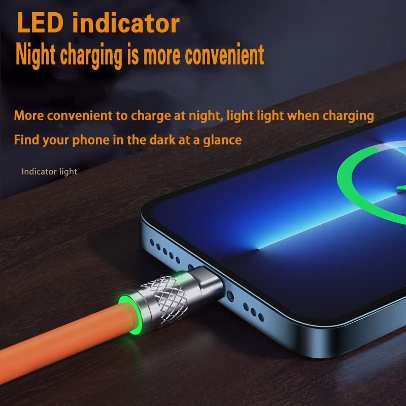 Multi 3 in 1 USB Charging Cable Car Thicken Mobile Phone 1.2M/4Ft 6A PD Fast Charging Cord, Universal Multiple Ports Long Charging Cabler for USB C/Micro USB/Lightning Connector (Yellow)