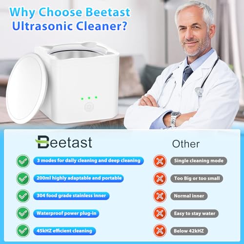 Ultrasonic Cleaner for Retainer, Denture, Mouth Guard, Aligner, 45kHZ Jewelry Cleaner Ultrasonic Machine 200ML Portable Retainer Cleaner for All Dental Appliances, Jewelry
