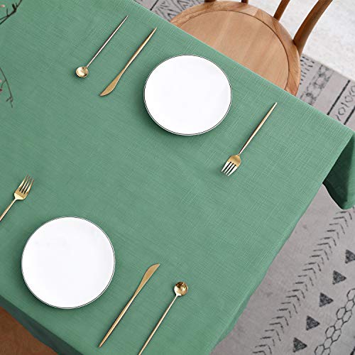 maxmill Lux Faux Linen Tablecloth with Slubby Yarn Textured Weaves Wrinkle Free Anti-Shrink Soft Table Cloth for Kitchen Dining Tabletop for Outdoor and Indoor Use Rectangle 60 x 84 Inch Green