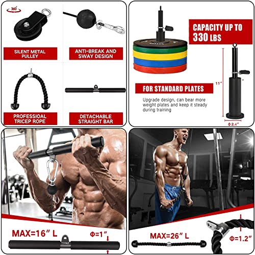 Weight Cable Pulley System Gym Professional Home Gym Equipment Upgraded Fitness LAT for Triceps Pull Down Biceps Curl Back Forearm Shoulder