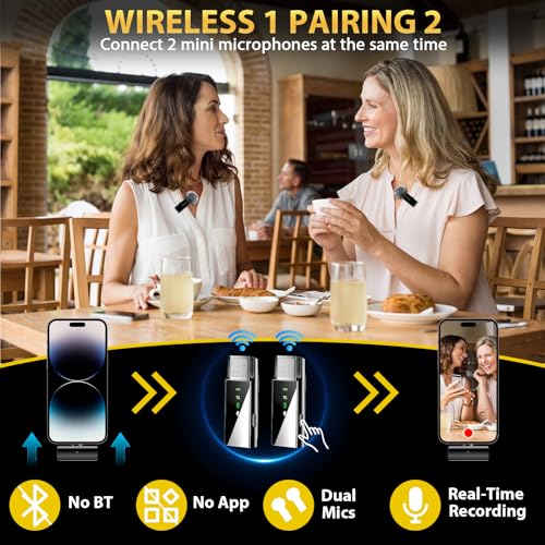 Wireless Lavalier Microphone for iPhone 15 iPad Android, Mini Lapel Mic with Charging Case, Noise Reduction, 164FT Transmission, Clip On Lav Mic for Video Recording YouTube Vlog Tiktok Interview