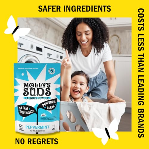 Molly's Suds Original Laundry Detergent Powder | Natural Laundry Detergent Powder for Sensitive Skin | Earth-Derived Ingredients, Stain Fighting | 240 Load (Peppermint)