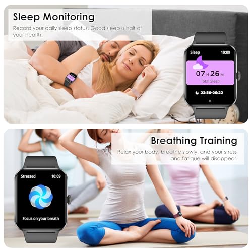 IOWODO Smart Watch(Answer/Make Call), 1.85" Smartwatch for Men Women, 100+ Sport Modes, Pedometer, IP68 Waterproof Fitness Tracker, Heart Rate/Sleep Monitor, Smart Watches for Android & iOS (2 Straps)