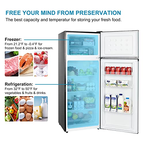 Frestec 7.4 CU' Refrigerator with Freezer, Apartment Size Refrigerator Top Freezer, 2 Door Fridge with Adjustable Thermostat Control, Freestanding, Door Swing, Stainless Steel (FR 742 SL)