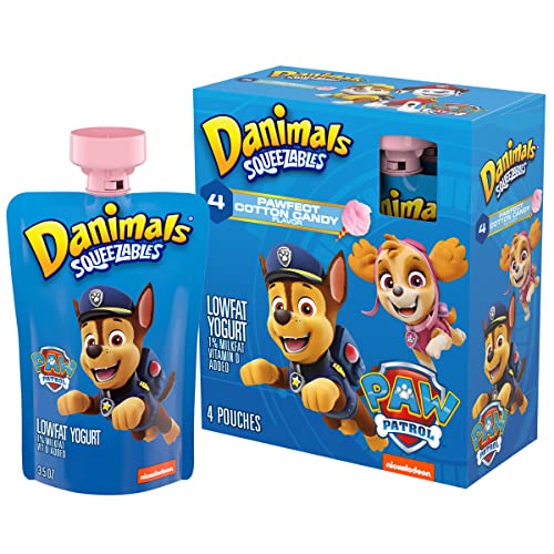 Danimals Squeezables Low Fat Yogurt Pouch, Cotton Candy, Gluten-Free,3.5 Oz, Pack of 4