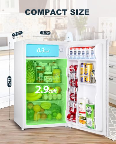 Upstreman 3.2 Cu.Ft Mini Fridge with Freezer, Single Door Mini Fridge, Adjustable Thermostat, Mini Refrigerator for Dorm, Office, Bedroom, White-BR321