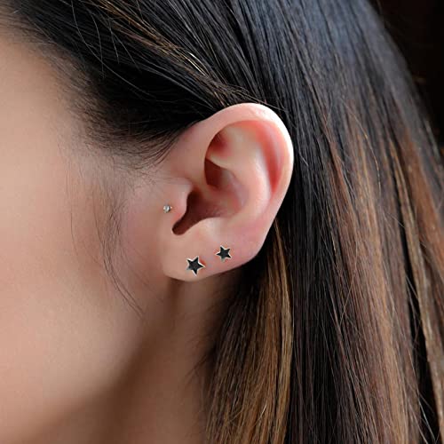 3 Pairs 925 Sterling Silver Star Stud Earrings for Women,Tiny Simple Geometric Stud Earrings Set Small Hypoallergenic Cartilage Tragus Ear Jewellery for Men Girls (3/4/5mm)