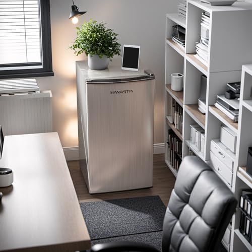 3.2 Cu. Ft Mini Fridge with Freezer for Bedroom, Dorm, Office, Compact Refrigerator with Adjustable Thermostat, Removable Glass Shelves and Reversible Door (Silver)