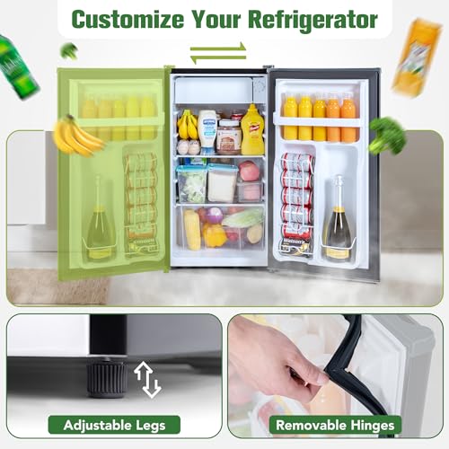 Small Refrigerator with Freezer, 3.2 Cu.Ft, Mini Fridge with Freezer, 7 Settings Temperature Adjustable, Single Door, Compact Refrigerator for Bedroom, Office, Dorm, Black