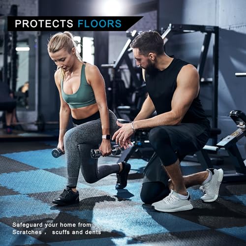3/4 in Thick 48 Sq Ft EVA Foam Exercise Gym Mats 12 Pcs - Interlocking Puzzle Floor Tiles for Home Gym Heavy Workout Equipment Flooring - 24 x 24in Tile, Black & Blue