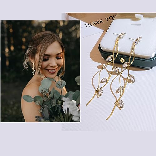 Crystal Wedding Earrings for Bridal Bridesmaid ，Bride Drop Earrings Gold Chandelier Dangle Earrings for Women， Cubic Zirconia Rhinestone Dangling Earrings Prom Party Jewelry Gifts