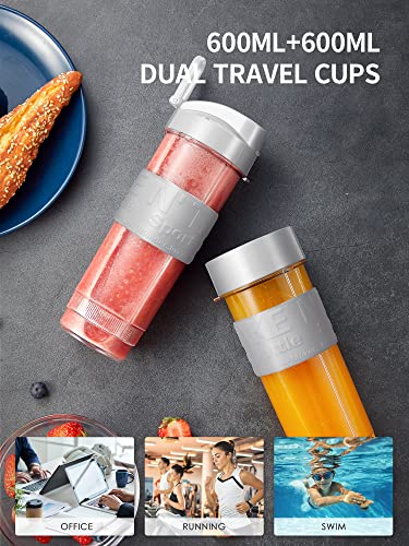 Personal Blender with 2 x 20oz Travel Bottle and Coffee/Spices Jar, Portable Smoothie Blender and Coffee Grinder in One, 500W Single Serve Blender for Shakes and Smoothies, BPA free, by Yabano (Grey)