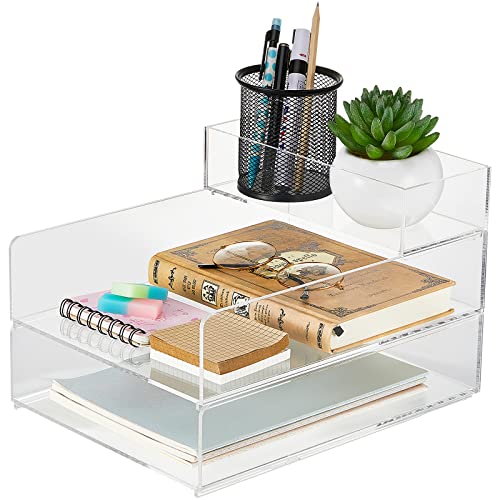 Stackable Acrylic Paper Tray Clear Acrylic Desk Organizer Letter Size Paper File Tray for Office Document Workspace Desktop(3 Tier)