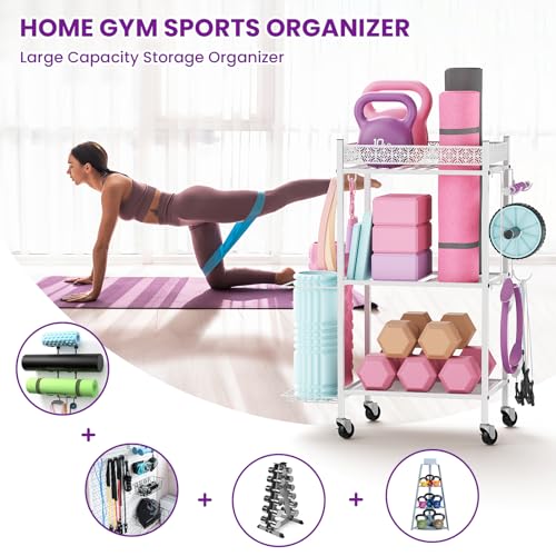VOPEAK Yoga Mat Storage Rack, Home Gym Storage Rack Yoga Mat Holder, Workout Storage for Yoga Mat, Foam Roller, Gym Organizer Gym Equipment Storage for Home Exercise and Fitness Gear (Metal)