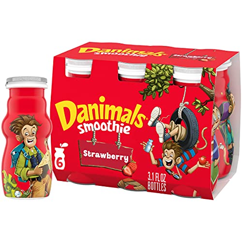 Danimals Smoothie Strawberry Explosion Dairy Drink Multi-Pack, Easy Snacks for Kids, 6 Ct, 3.1 OZ Smoothie Bottles