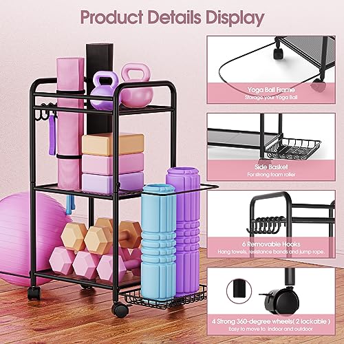 Home Gym storage Rack - Gym Equipment Storage Rack for Yoga Mat Yoga Ball Dumbbells Kettlebells Foam Roller Yoga Strap and Resistance Bands Workout Equipment Organizer