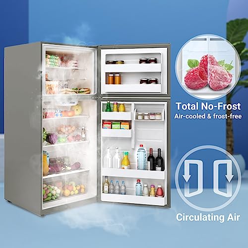 SMETA Stainless Steel Refrigerator, 18 Cu. Ft Garage Fridge with Top Freezer for Office, Home, Frost Free, Full Size with Led