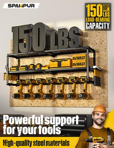 Power Tool Organizer for Tool Storage, Drill Holder Wall Mount with Charging Station, Tool Holder and Storage Rack for Garage Organization, Heavy Duty Metal Tool Shelf with Battery Holder
