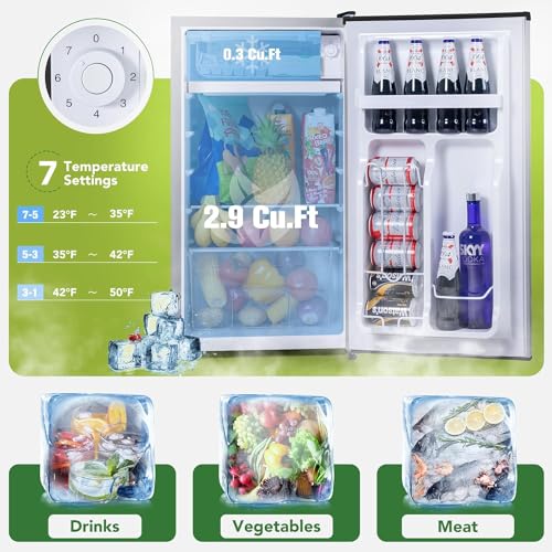 3.2 Cu.Ft Mini Fridge for Bedroom Office Dorm, Small Refrigerator Freezer, Mini Compact Fridge with Adjustable Thermostat, Low Noise, Energy Saving, Sliver
