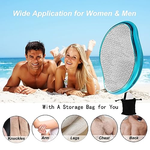 Crystal Hair Eraser, Reusable Hair Removal Pattern Design Painless Exfoliation Hair Removal Device, Portable Magic Hair Eraser for Back Arms Legs, Women and Men (Bright Blue)