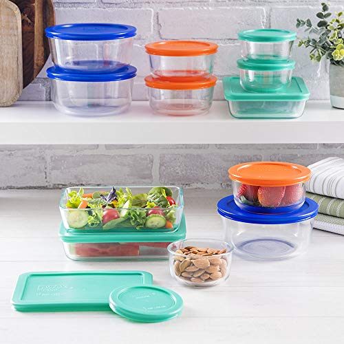 Pyrex Simply Store Glass Food Storage Container Set with Lid, Rectangular Glass Storage Containers with Lid, BPA-Free Lid, Dishwasher, Microwave and Freezer Safe, 24 Piece