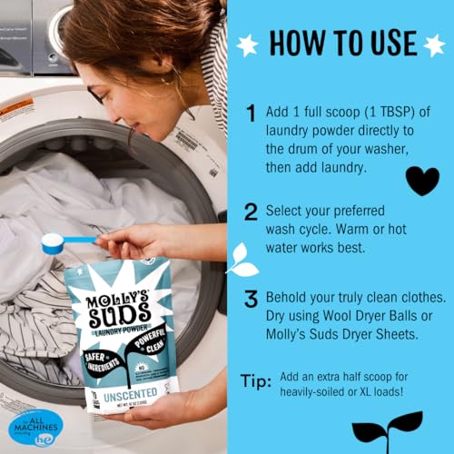 Molly's Suds Original Laundry Detergent Powder | Natural Laundry Detergent Powder for Sensitive Skin | Earth-Derived Ingredients, Stain Fighting | 240 Load (Peppermint)