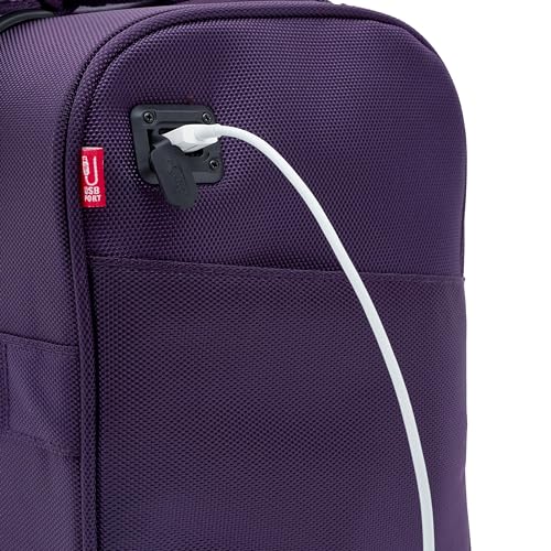 TPRC 15-Inch Smart Under Seat Carry-On Luggage with USB Charging Port, Telescoping Handles, Purple, Underseater