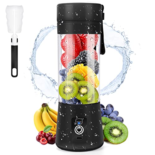 Portable Blender, MIAOKE Smoothie Blender, Personal Mini Juice Blender with Six Blades in 3D, USB Rchargeable Juicer Cup Home/Office/Outdoors (Black)