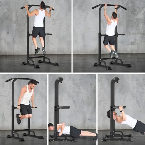 Power Tower Pull Up Bar Dip Station and Height Adjustable Dip Bar Stand, Multi-Function Home Gym Exercise Equipment Strength Training Fitness Workout Station
