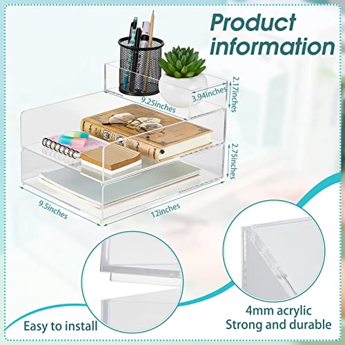 Stackable Acrylic Paper Tray Clear Acrylic Desk Organizer Letter Size Paper File Tray for Office Document Workspace Desktop(3 Tier)