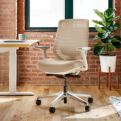 Ergonomic Chair - A Versatile Desk Chair with Adjustable Lumbar Support, Breathable Mesh Backrest, and Smooth Wheels - Experience Optimal Comfort and Support - Sand - White
